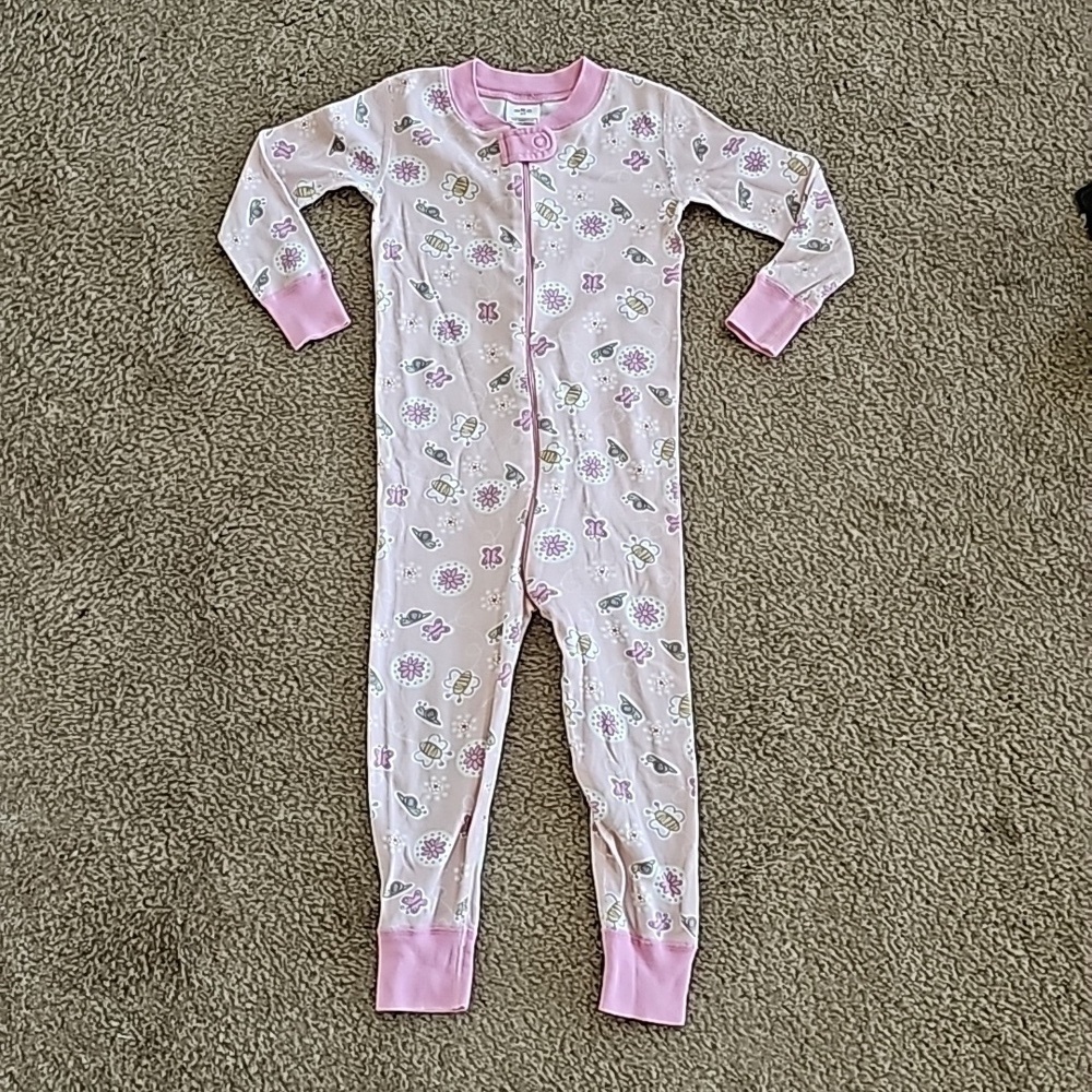 Hanna Andersson zip up Pajama butterflies snails flowers Pink 90CM size 3